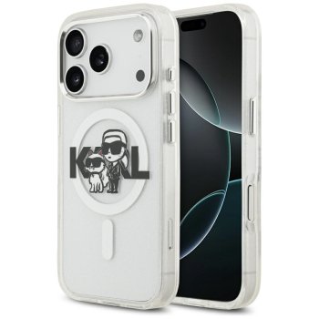 Karl Lagerfeld IML Glitter Karl & Choupette Sketch Logo MagSafe Case for iPhone 17 Pro, Clear