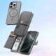 Dux Ducis Lawa odinis dėklas iPhone 16 Pro su nuimama magnetine pinigine, pilkas