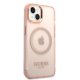 Guess GUHMP14MHTCMP Gold Outline Translucent MagSafe dėklas iPhone 14 Plus (Rausvas)
