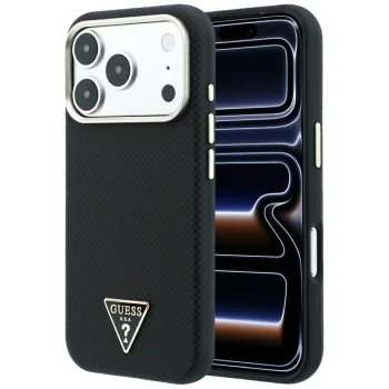 Dėklas Guess Kevlar Triangle Logo MagSafe, skirtas iPhone 17 Pro / 18 Pro, juodas