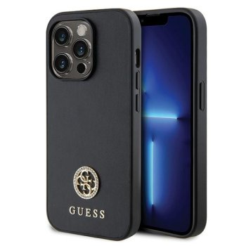 Guess 4G Strass Metal Logo dėklas iPhone 15 Pro telefonui, juodas