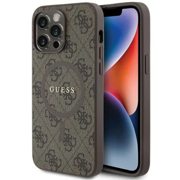 Apple iPhone 13 Pro 6.1'' Guess 4G Collection Leather Metal Logo MagSafe Case Cover, Brown