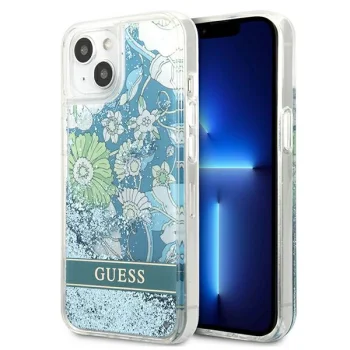 Guess Flower Liquid Glitter dėklas skirtas iPhone 13 mini, žalias