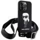 Karl Lagerfeld dėklas iPhone 15 Pro Max Crossbody Silicone Ikonik, juodas