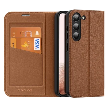 Atverčiamasis dėklas Dux Ducis Skin X2 skirtas Samsung Galaxy S23+ su stovu, rudas