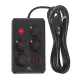 Ilgintuvas Maclean MCE393 B, 4 lizdai, 3x USB, 2500 W, 3 m, juodas
