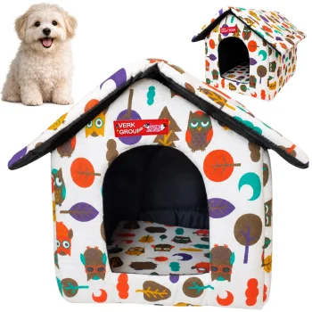 Folding Pet House Bed for Cats and Small Dogs, Size L, Owl Pattern