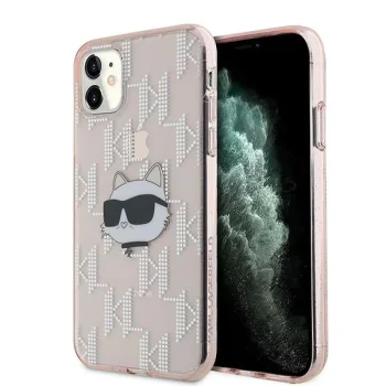 Karl Lagerfeld dėklas iPhone 11 / XR IML Choupette Head & Monogram, rožinis