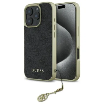 Guess iPhone 16 Pro dėklas 4G Charms Collection, juodas