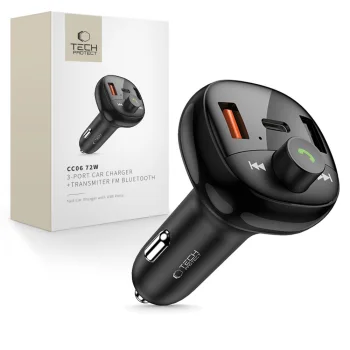 Tech-Protect CC06 automobilinis įkroviklis su FM siųstuvu, 72W, juodas