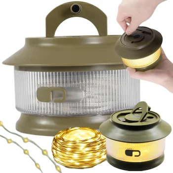 Rechargeable Camping LED Lamp with 20m String Light, Warm Light