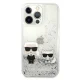 Karl Lagerfeld Liquid Glitter Karl & Choupette dėklas iPhone 13 Pro / 13, sidabrinis