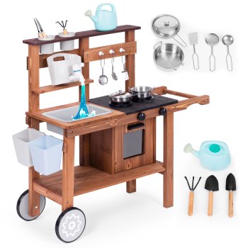 Ecotoys medinė purvo virtuvėlė vaikams su priedais, modelis 132696