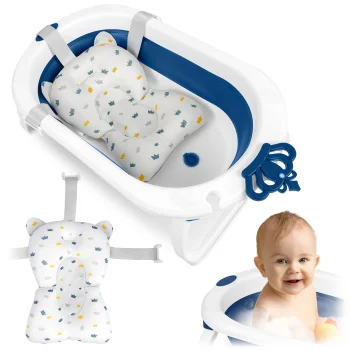 Sulankstoma kūdikio vonelė Ricokids 728600 su įdėklu, balta/mėlyna