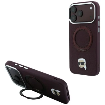 Karl Lagerfeld dėklas iPhone 18 Pro / 17 Pro su Ring Stand 360 MagSafe, bordo