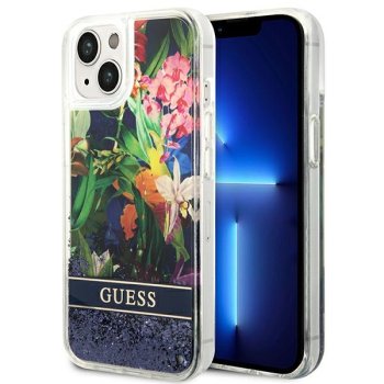 Guess Flower Liquid Glitter Case for iPhone 14, Blue