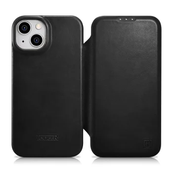 Odinis atverčiamasis dėklas iCarer „iPhone 14 Plus“ su „MagSafe“, juodas (AKI14220707-BK)