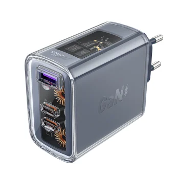 Acefast A45 GaN 65W tinklo įkroviklis su 3 jungtimis (1xUSB, 2xUSB-C), pilkas