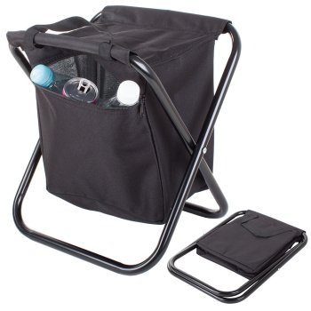 Folding Camping Chair with Cooler Bag, Black