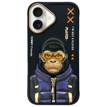 Nimmy Cool&Cute 2.0 Monkey dėklas iPhone 16, juodas