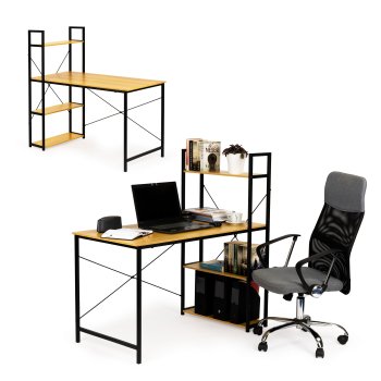 Modernhome PJJCT0002-302 kompiuterio stalas su lentynomis, šviesus ąžuolas/juodas