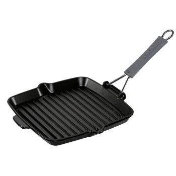 Staub ketaus grilio keptuvė 24 x 24 cm, indukcijai, su sulankstoma rankena, juoda