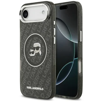 Karl Lagerfeld IML Glitter Karl & Choupette Heads Logo MagSafe iPhone Air dėklas, juodas