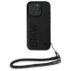 BMW iPhone 16 Pro Max dėklas Signature Leather Wordmark Cord, juodas