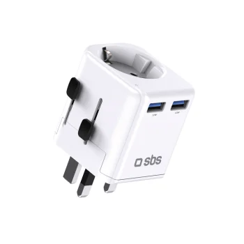 SBS Universal Travel Adapter, 2x USB-A, 2500W - White