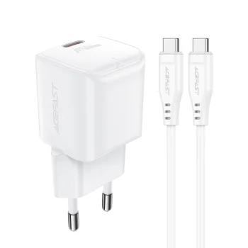 Acefast A73 Mini PD 20W GaN įkroviklis + USB-C laidas, baltas
