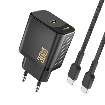 Tinklo įkroviklis Dudao A27PCEU, PD 30W GaN, USB-C su USB-C laidu, juodas