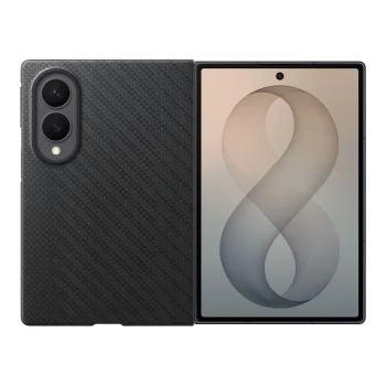 Samsung Carbon Magnet dėklas telefonui Samsung Galaxy Z Fold 8 su MagSafe ir 2 plėvelėmis, juodas