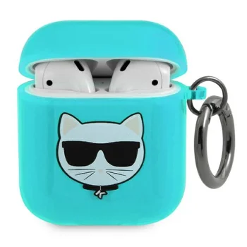Karl Lagerfeld Choupette Head dėklas AirPods 1/2 ausinėms, mėlynas