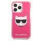 Karl Lagerfeld Choupette Head dėklas iPhone 13 Pro telefonui, fuksijų spalvos