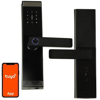 Išmanioji elektroninė durų spyna su pirštų atspaudu, PIN kodu ir „Bluetooth“, juoda