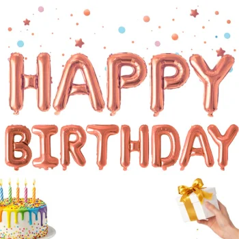 Happy Birthday Foil Balloon Garland, 13 Pcs, Pink