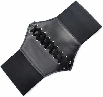 Wide Elastic Corset Belt with Lacing BQ65, Black