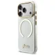 Guess IML Glitters Script Strap MagSafe dėklas iPhone 17 Pro, skaidrus