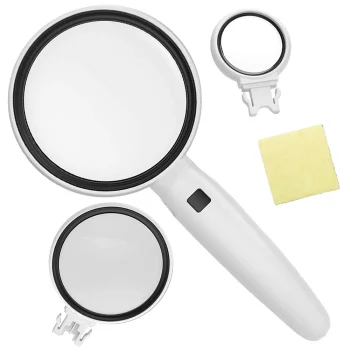 Handheld Magnifying Glass with LED Light & 3 Interchangeable Lenses, White