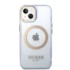 Guess dėklas iPhone 14 telefonui Gold Outline Translucent MagSafe, violetinis