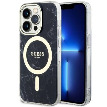 Guess Marble MagSafe dėklas iPhone 14 Pro telefonui, juodas