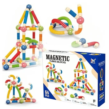 Magnetinis konstruktorius su lanksčiais vamzdeliais 64 vnt.