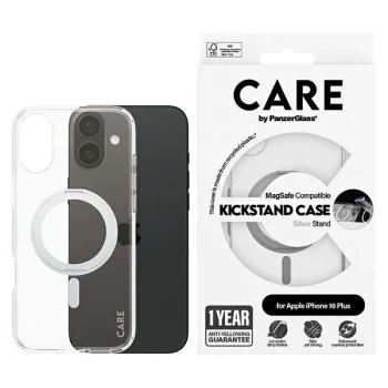 PanzerGlass iPhone 16 Plus Case CARE Feature Kickstand MagSafe, Silver