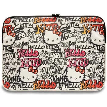 „Hello Kitty Zip PU Tags Graffiti“ 14" nešiojamojo kompiuterio dėklas, smėlio spalvos