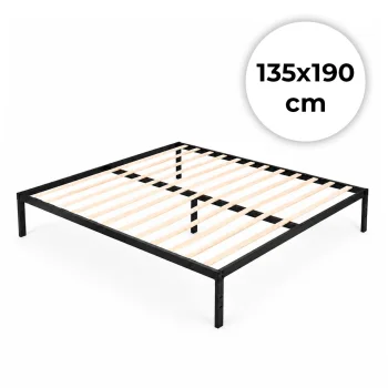 ModernHome metalinė lova 135x190 cm su medinėmis grotelėmis, juoda