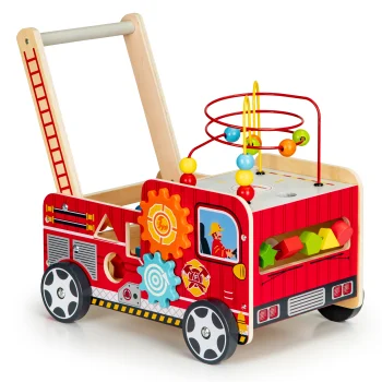Medinė lavinamoji stumdoma gaisrinė mašina Ecotoys TL09025 su kaladėlėmis