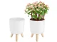 White Plant Pot on Wooden Legs, 14 cm