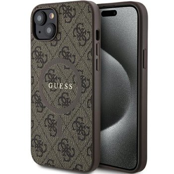 Guess 4G Collection dėklas iPhone 15 Plus / 14 Plus su MagSafe, rudas