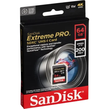 Atminties kortelė SanDisk Extreme PRO SDXC 64GB UHS-I U3 V30 (iki 200 MB/s)