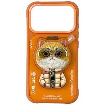 Nimmy Cool&Cute 2.0 Cat dėklas iPhone 17 Pro su magnetiniu pakabuku, oranžinis